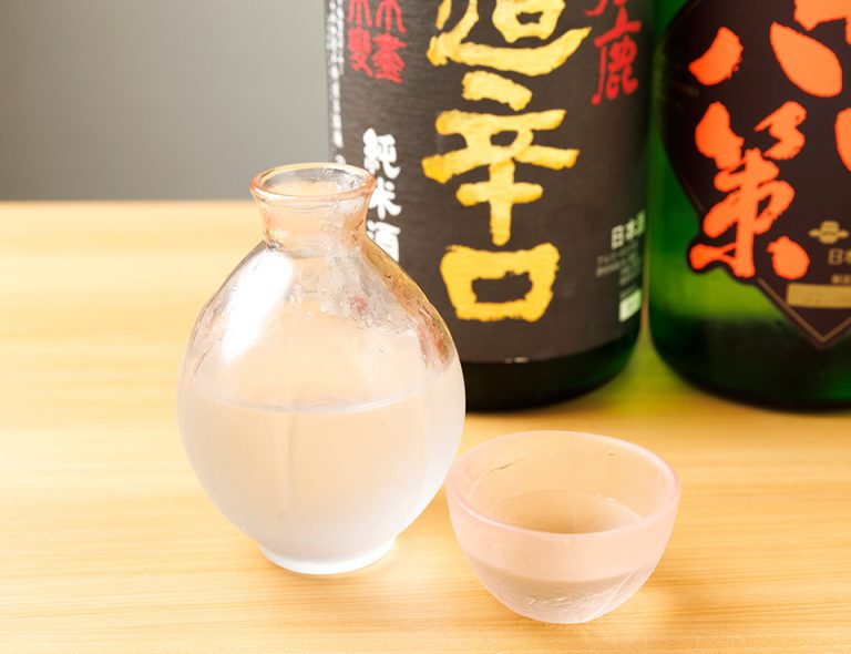 Japanese sake bottles chosen to pair with food